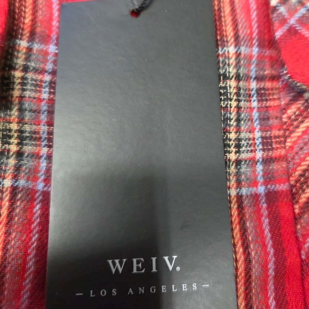 NWT WEIV LA Red Plaid Flannel Button Up Shirt Cotton Blend Streetwear M Grunge - Picture 6 of 8